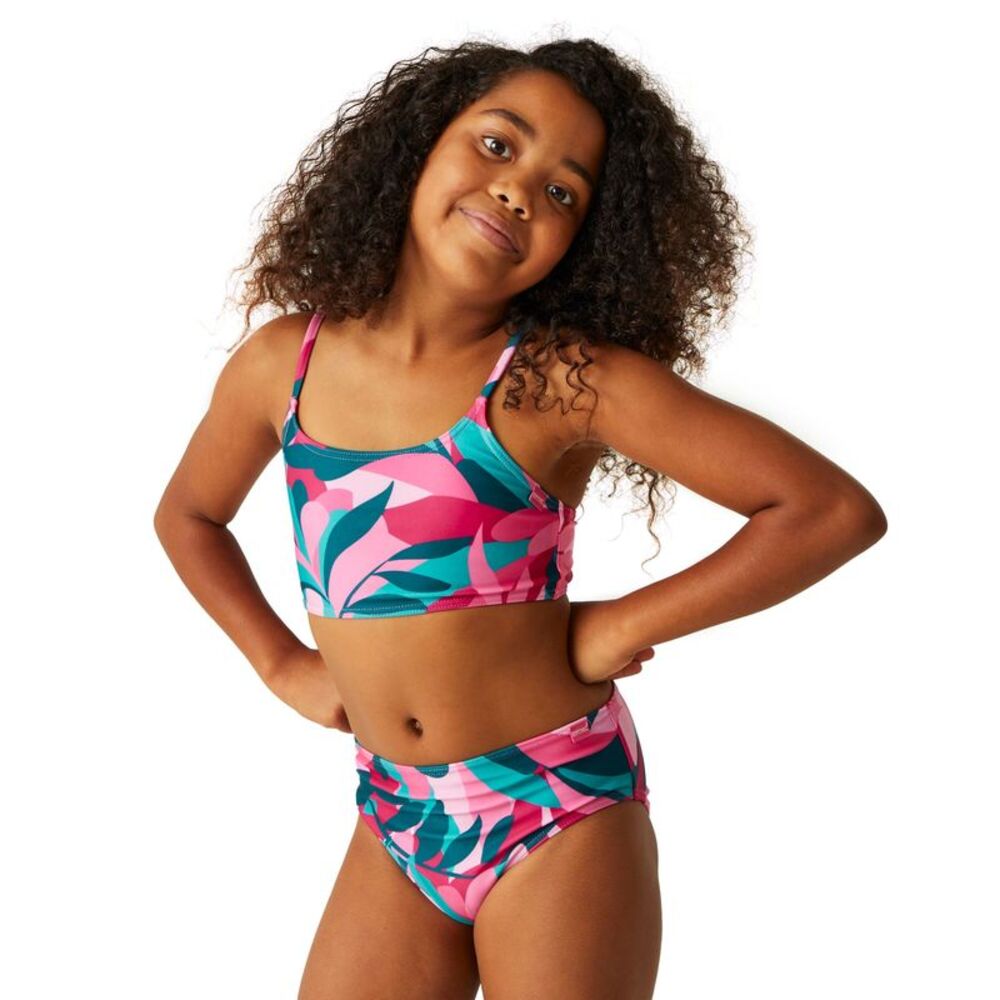 Regatta Girls Dakaria II Tropical Leaves Bikini Set / Tahoe Blue